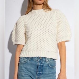 NEW Anine Bing Brittany Cream Textured Crew Neck Short Sleeve Sweater